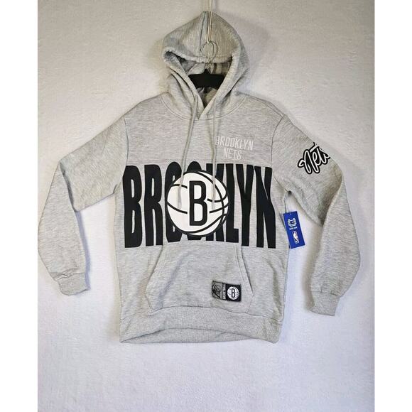NWT NBA Brooklyn Nets Ultra Game Men's Basketball Pullover Gray Hoodie Sz Med - Picture 1 of 13